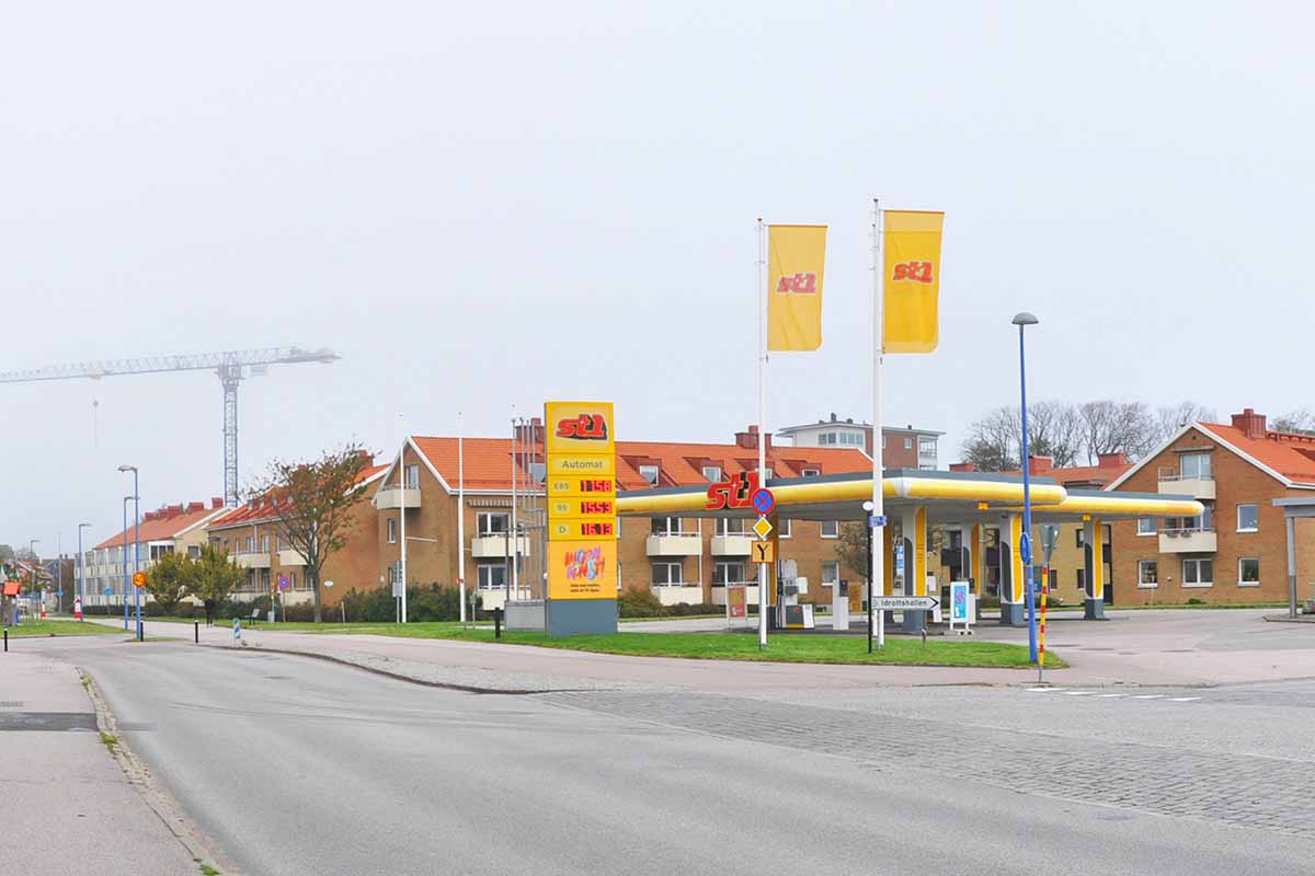Foto över bensinmack som tidigare låg på Rosenfredsgatan