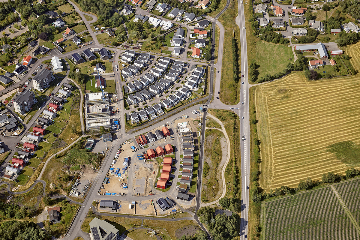 Flygfoto över Träslövs trädgårdsstad. Foto: Slagboom en Peeters.
