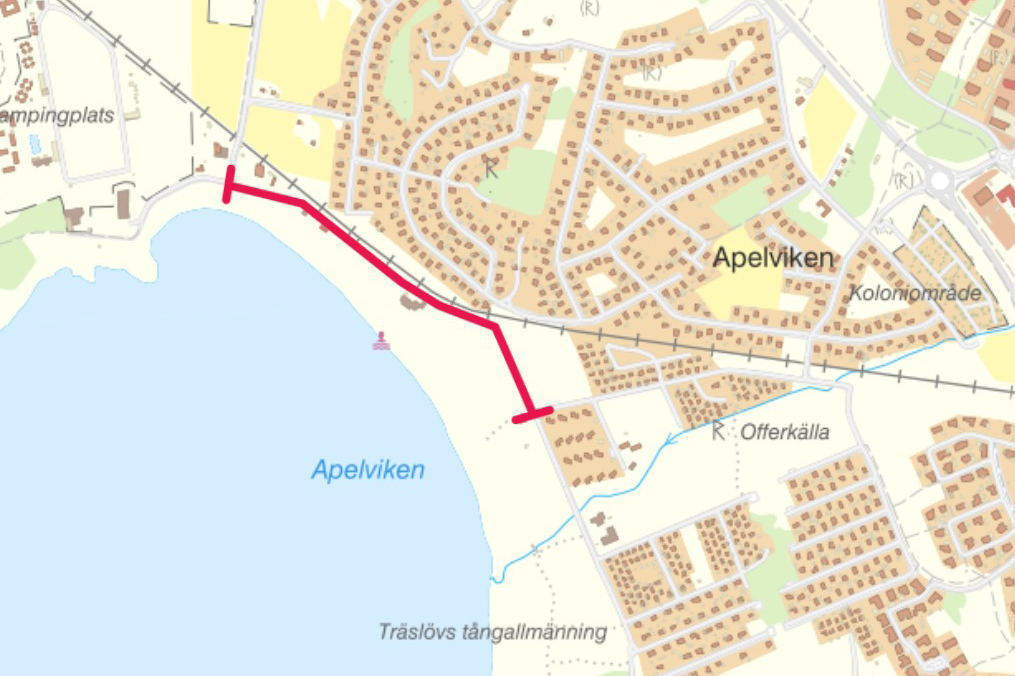 Karta över avstängning i Apelviken.