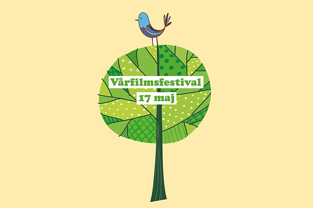 Vårfilmsfestivalens logotyp. Ett tecknat träd med en fågel i toppen.
